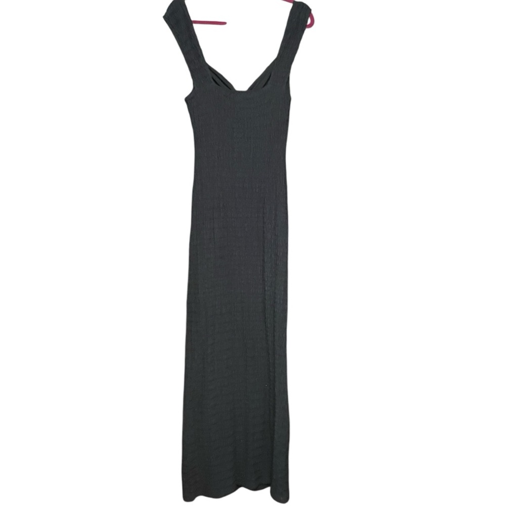 Free People Eleni Bodycon Maxi Dress Size M Black Smocked Side Slit - Picture 10 of 14